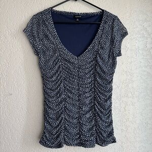 Torrid Blue White Ruched Polka Dot Shirred Scoop Top Short Sleeve Size 00